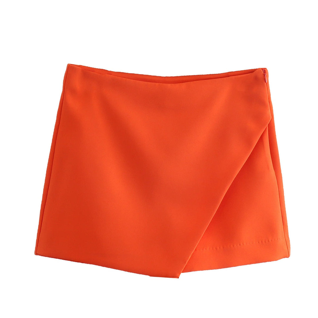 Orange Minirock Damen, asymmetrisch, Sommermode, Polyester, trendig, elegant, Freizeitkleidung