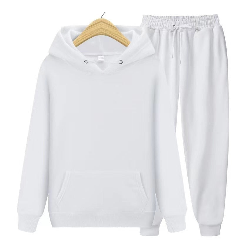 Weißer Kapuzenpullover und Jogginghose Set, Unisex, Baumwolle, bequem, Freizeitkleidung.