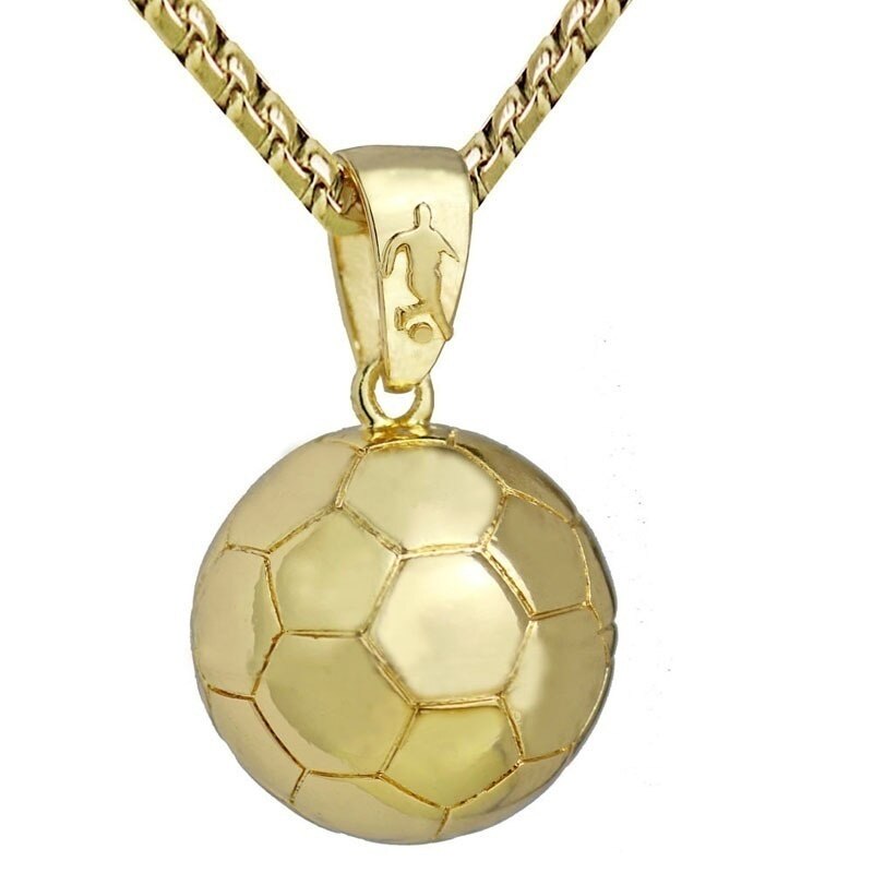 Goldene Fußballkette, 3D-Anhänger, Herren-Schmuck, modisch, Geschenkidee, glänzend, elegant.
