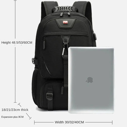 Schwarzer Laptop-Rucksack, wasserdicht, erweiterbar, für Reisen, Business, 18-60L.