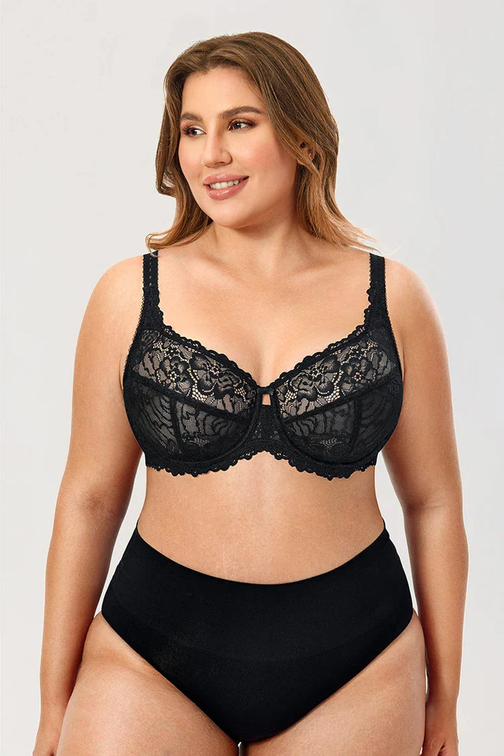 Schwarzer Spitzen-BH für Damen, große Größen, bequem, elegant, Unterwäsche, Mode.