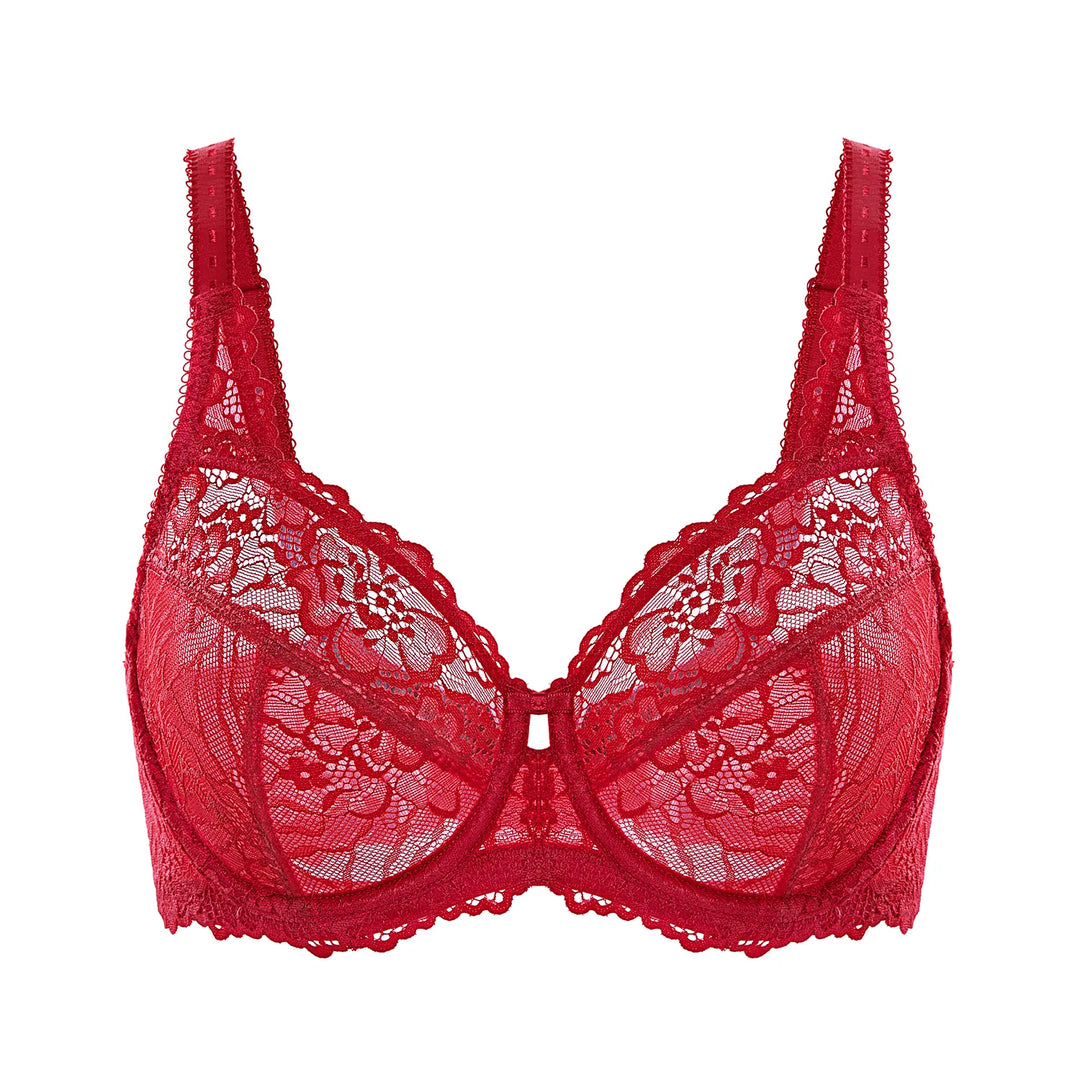 Roter Spitzen-BH, Damenunterwäsche, verstellbare Träger, sinnlich, elegant, Dessous.