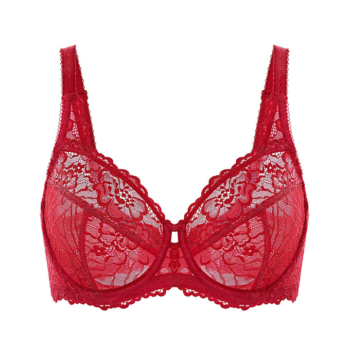 Roter Spitzen-BH, Damenunterwäsche, verstellbare Träger, sinnlich, elegant, Dessous.