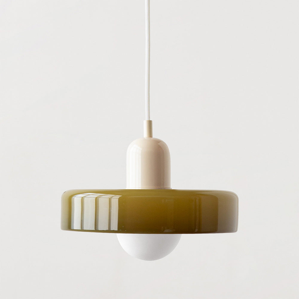 Moderne grüne Pendelleuchte aus Glas, 25 cm, minimalistisches Design, Innenbeleuchtung.