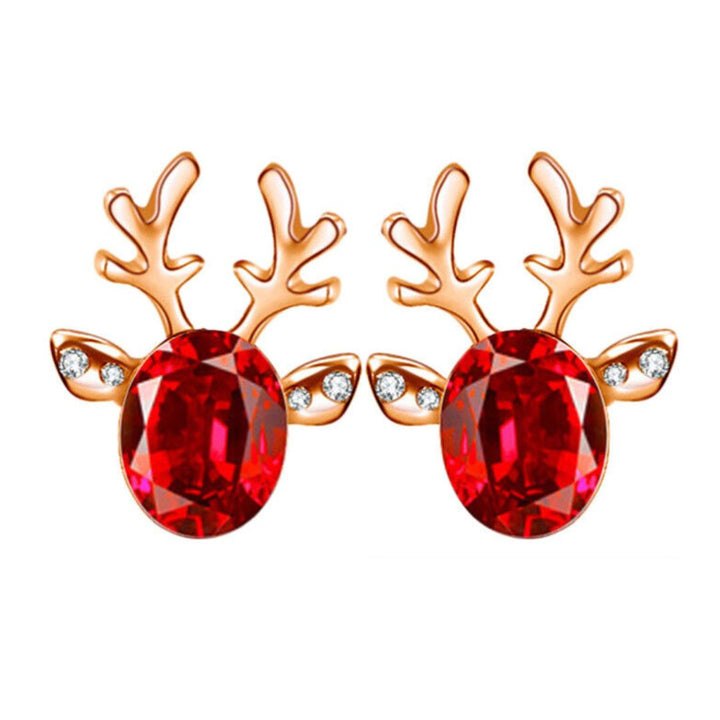 Rentier-Ohrringe mit roten Kristallen, goldfarben, modischer Schmuck für Damen, Party-Accessoire.