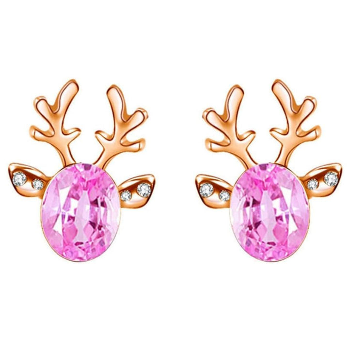 Rosa Kristall Rentier-Ohrringe, goldfarben, modisch, Damen Schmuck, Party Accessoire.