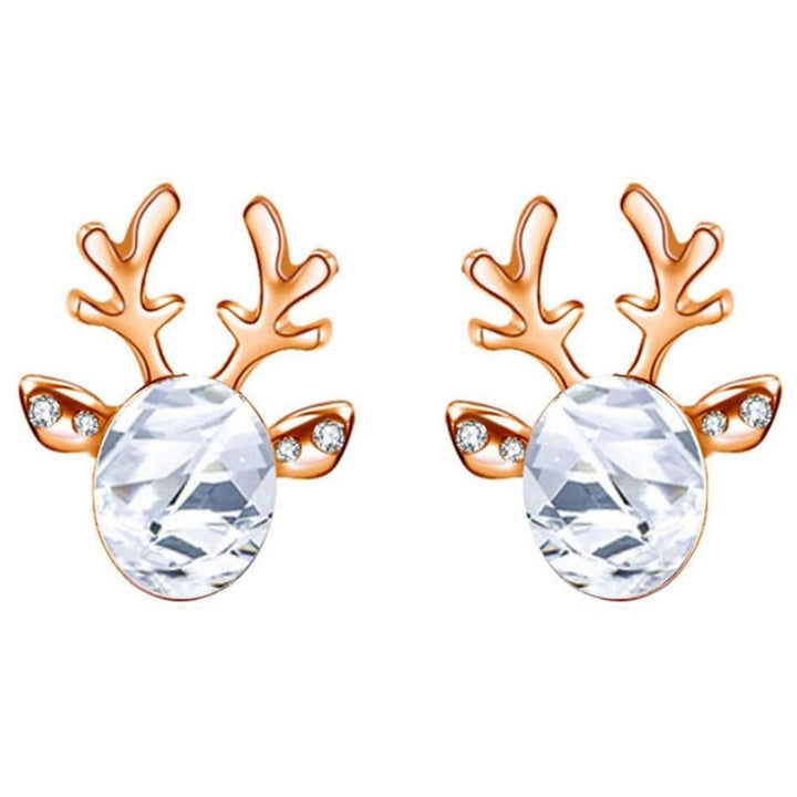Goldene Rentier-Ohrringe mit Kristallen, festlicher Schmuck, Weihnachtsaccessoire.