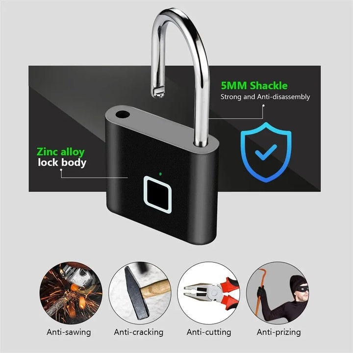 Chytrý visací zámek na otisk prstu s USB nabíjením a vodotěsným provedením – Titan