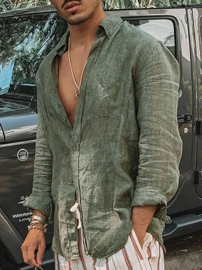 Lehká pánská košile z lnu s knoflíkovou légou – Fabio