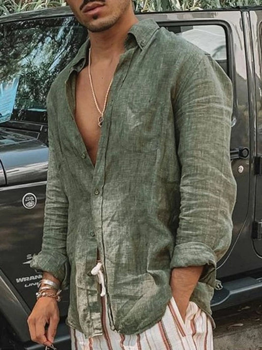 Lehká pánská košile z lnu s knoflíkovou légou – Fabio