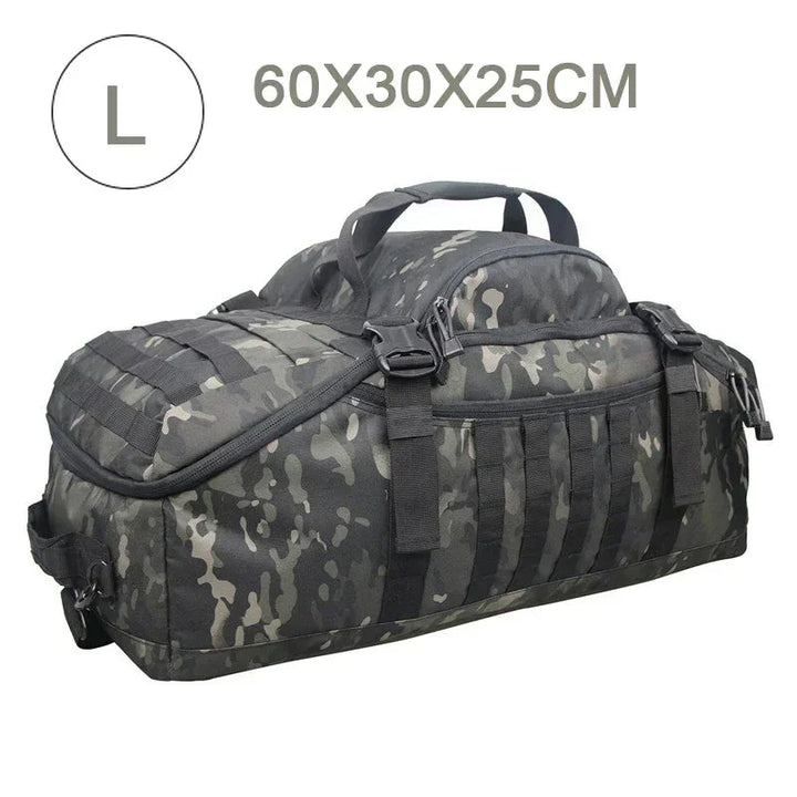 Große schwarze Camouflage-Tasche, 60x30x25cm, robust, vielseitig, ideal für Outdoor-Aktivitäten.