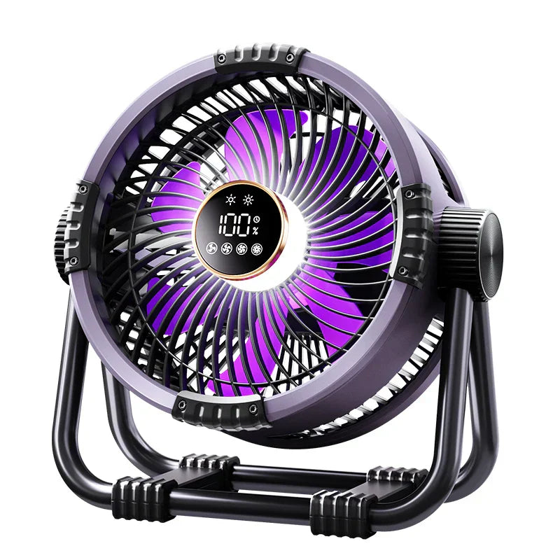 Kempingový ventilátor s akumulátorem 20000 mAh, LED osvětlením a dálkovým ovládáním – WindMate