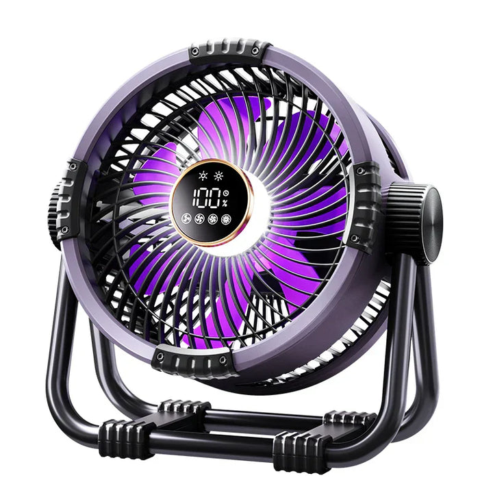 Kempingový ventilátor s akumulátorem 20000 mAh, LED osvětlením a dálkovým ovládáním – WindMate