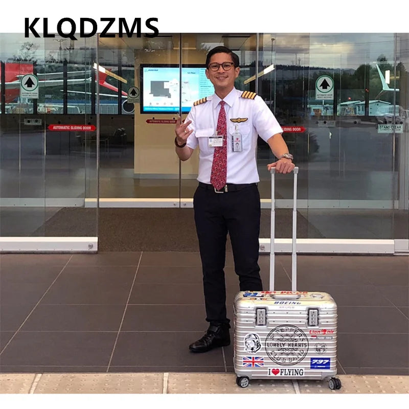 KLQDZMS Kolečkový kufr z plné hliníkovo-hořčíkové slitiny Boarding Box — pánský obchodní trolley kufr 18" 20" 22" 24" zavazadlo