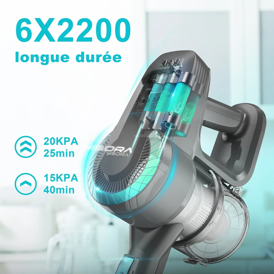 Kabelloser Staubsauger, grau, 6X2200mAh, 20KPA, lange Akkulaufzeit, leistungsstark, effizient.