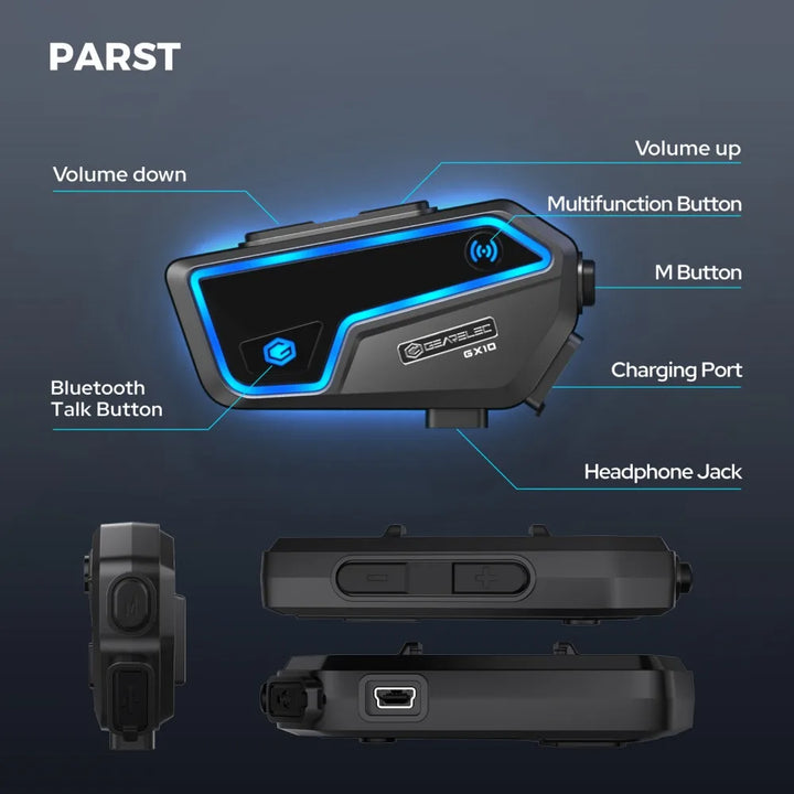 Bluetooth motocyklový interkom pro 10 jezdců & IP67 vodotěsný – RideSync