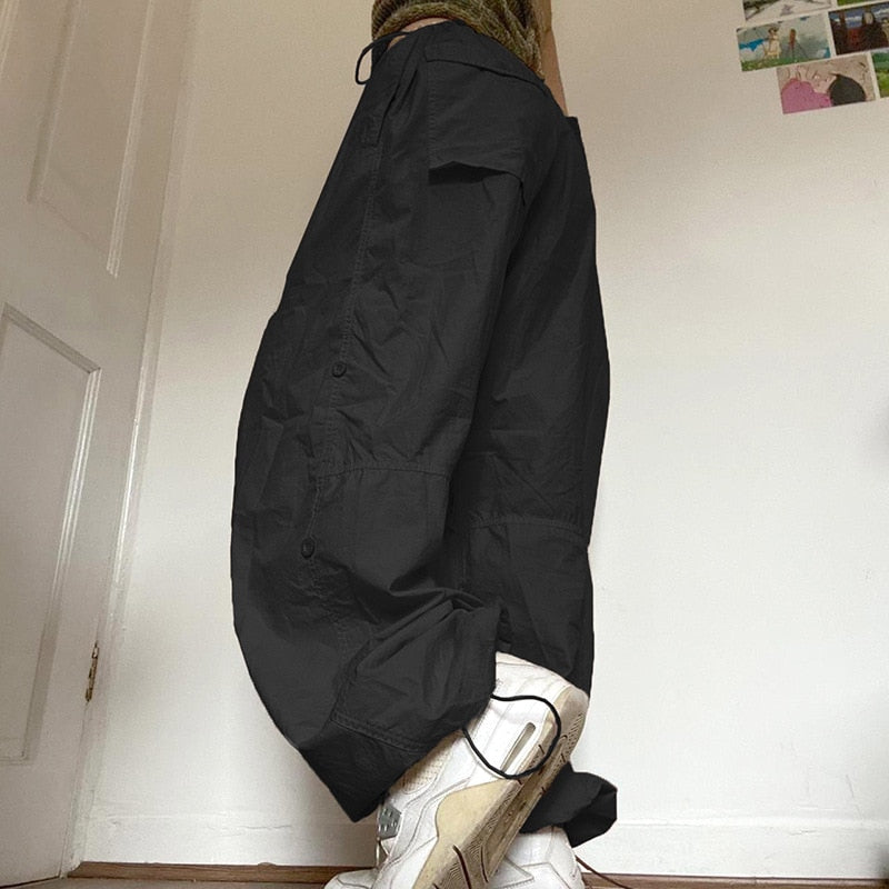 Schwarzer Oversize-Parka, Unisex, Baumwolle, lässig, modisch, Herbst/Winter, Streetwear.