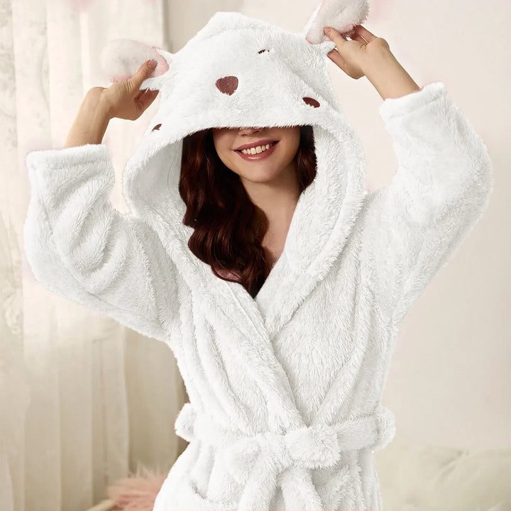 Hřejivý flanelový župan s kapucí a králičíma ušima – BunnyHug