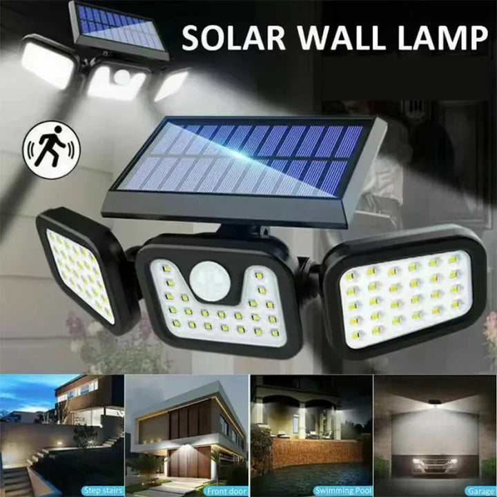 Solarbetriebene LED-Wandleuchte mit Bewegungsmelder, Außenbeleuchtung, schwarz.