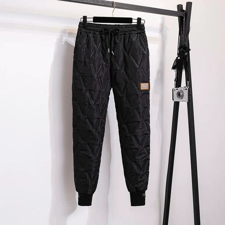 Schwarze Stepphose, Herren, warm, Wintermode, elastischer Bund, Freizeitkleidung.