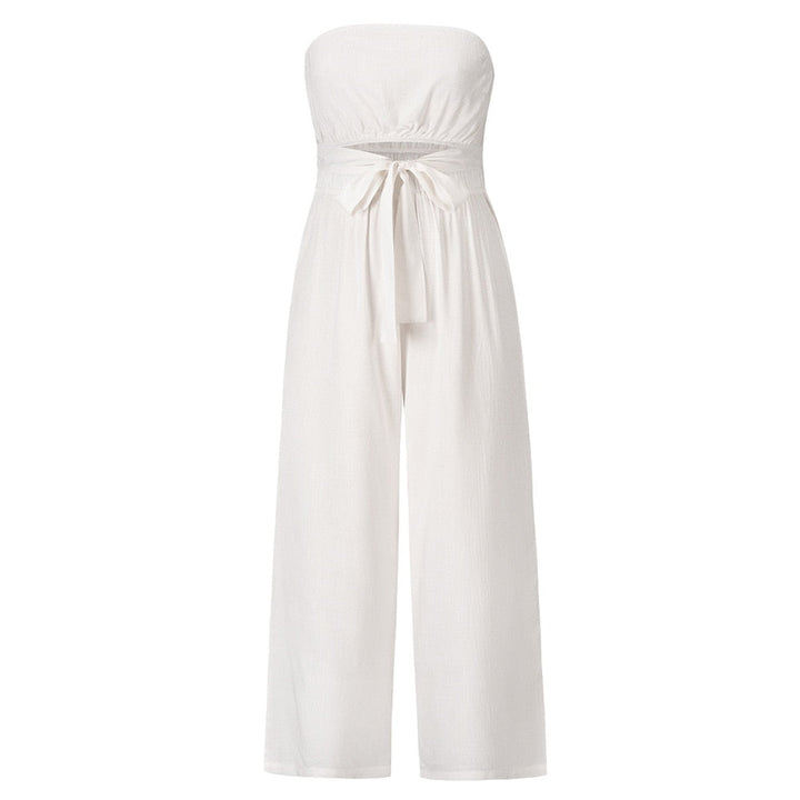 Weißer trägerloser Jumpsuit mit Schleife, Damenmode, Sommerkleidung, elegantes Design