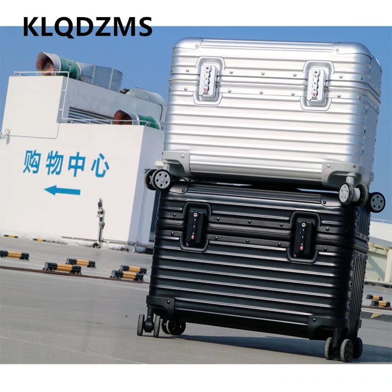 KLQDZMS Kolečkový kufr z plné hliníkovo-hořčíkové slitiny Boarding Box — pánský obchodní trolley kufr 18" 20" 22" 24" zavazadlo