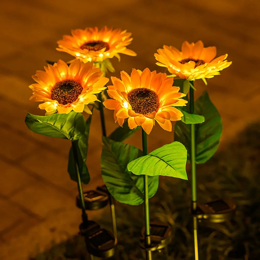 Leuchtende Sonnenblumen Solarleuchten, gelb, Garten-Dekoration, energiesparend, wetterfest.