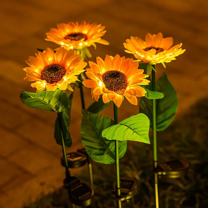 Leuchtende Sonnenblumen Solarleuchten, gelb, Garten-Dekoration, energiesparend, wetterfest.
