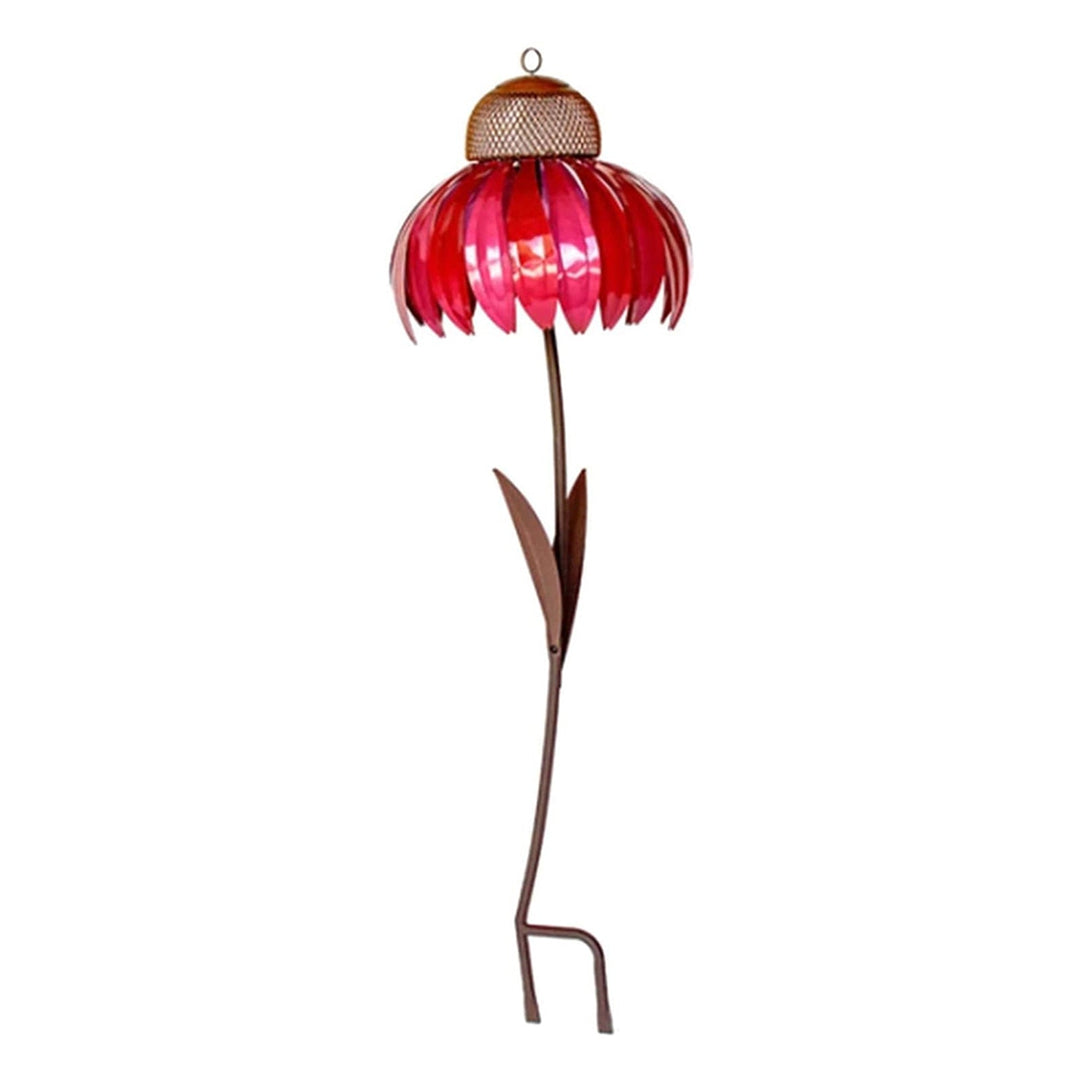 Rote Metall-Gartenblume, dekorative Solarleuchte, wetterfest, für Außenbereich.
