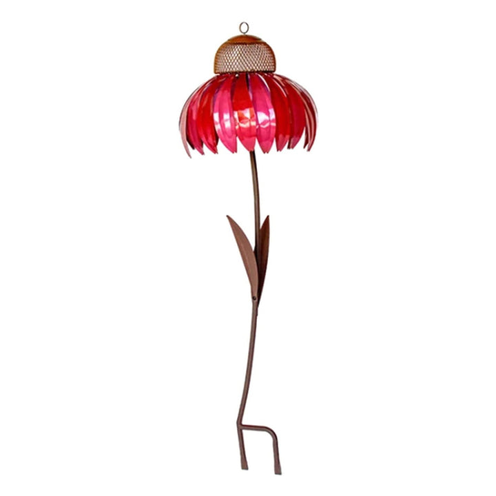 Rote Metall-Gartenblume, dekorative Solarleuchte, wetterfest, für Außenbereich.