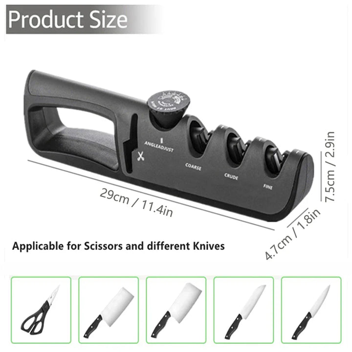 Messerschärfer, schwarz, 3-Stufen, für Messer und Scheren, ergonomisch, rutschfest.