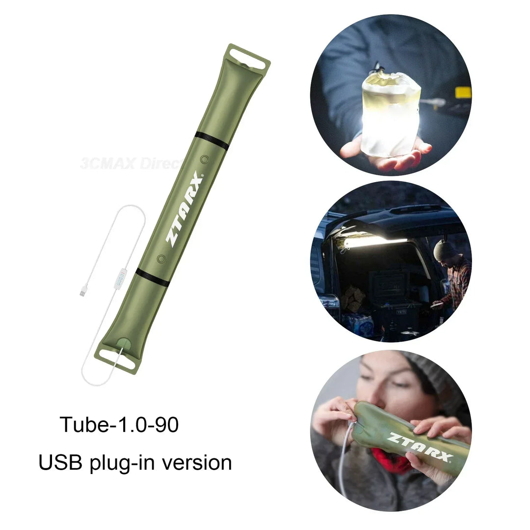 Grüne LED-Campinglampe, USB, tragbar, ZTARX, für Outdoor-Abenteuer und Notbeleuchtung.