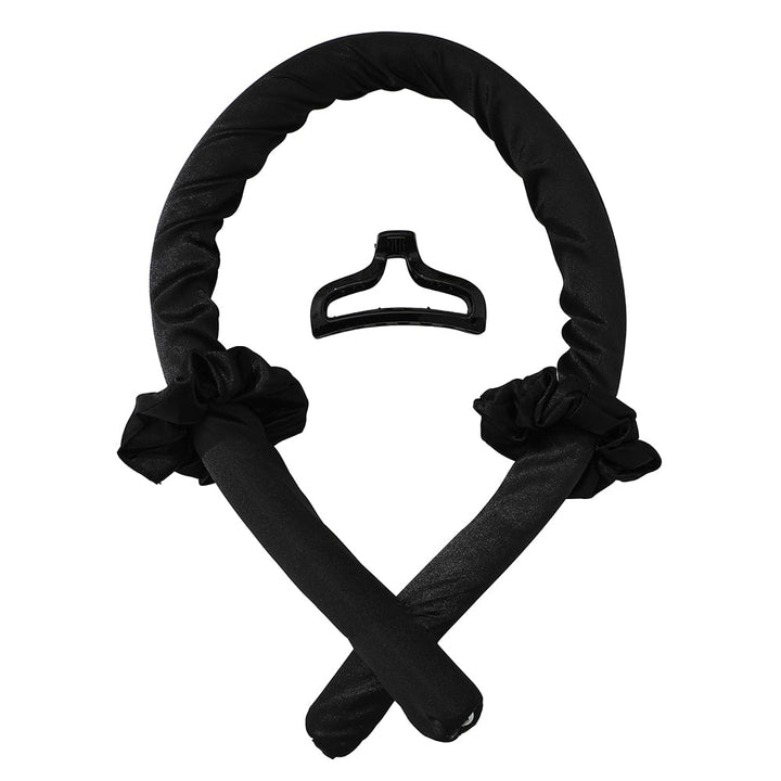 Schwarzer Lockenwickler aus Satin mit Haarklammer, hitzefrei, für sanfte Locken.