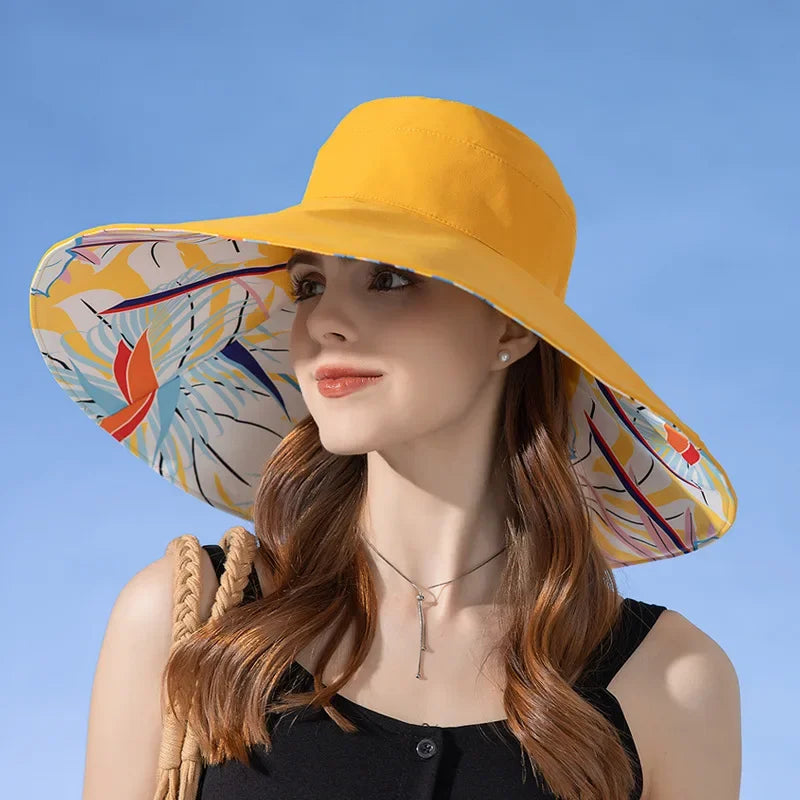 Oboustranný sluneční klobouk z bavlny s širokým lemem (56–60 cm) – Liora