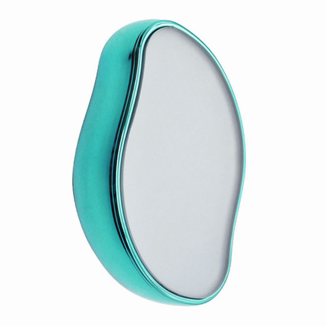 Türkisfarbener, ergonomischer Handspiegel, oval, Kunststoffrahmen, tragbar, modern.