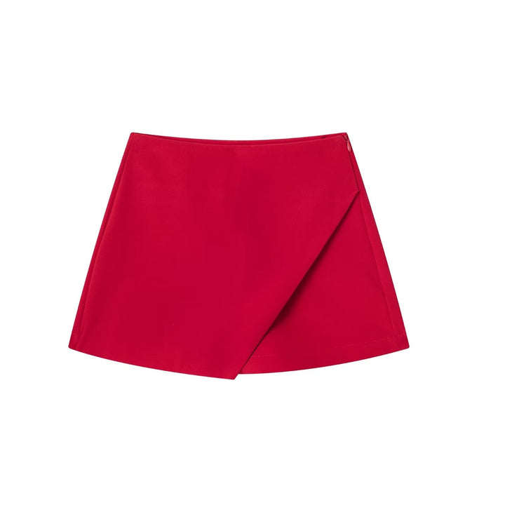 Roter Minirock Damen, asymmetrisch, modisch, elegant, Sommermode, Freizeitkleidung.