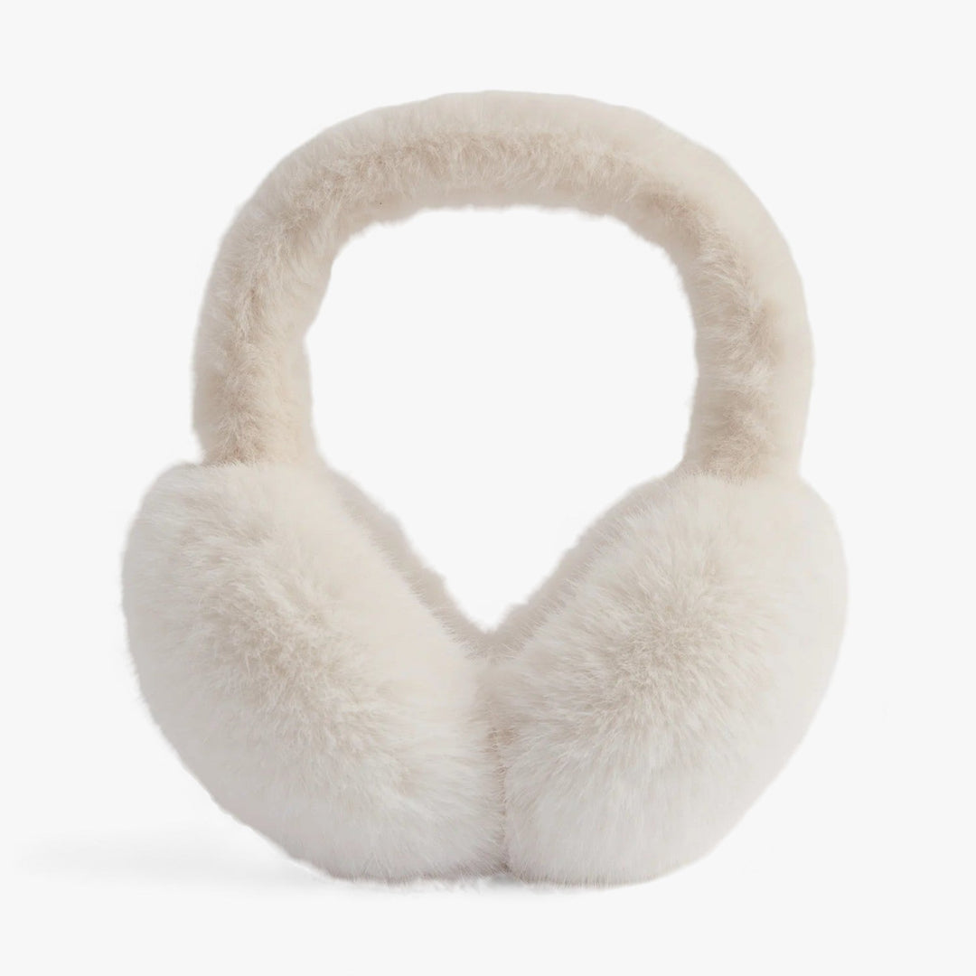 Weiße flauschige Ohrenschützer, Winteraccessoire, warm, modisch, Unisex.