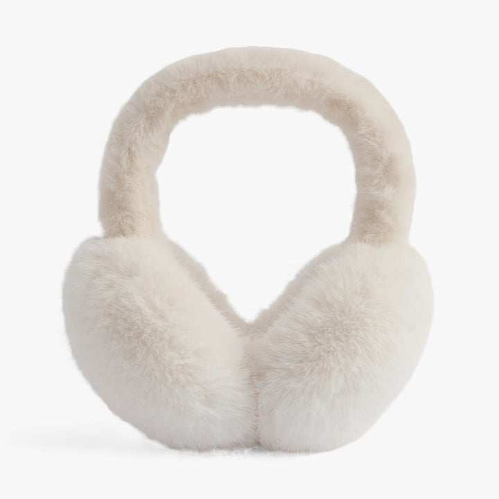 Weiße flauschige Ohrenschützer, Winteraccessoire, warm, modisch, Unisex.
