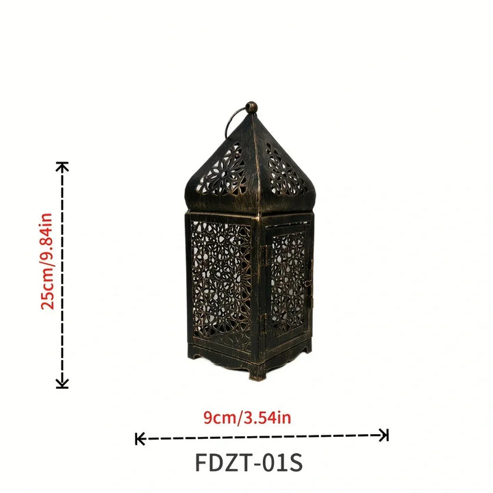 Antike Metalllaterne, orientalisches Design, 25 cm hoch, dekorative Beleuchtung, schwarz.