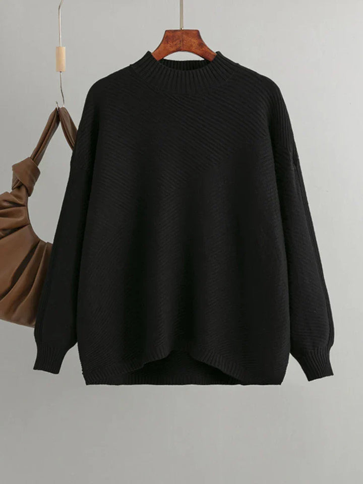 Schwarzer Strickpullover Damen, Rundhals, langärmelig, Herbstmode, gemütlich, elegant.