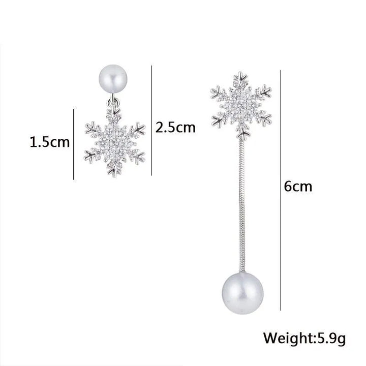 Schneeflocken-Ohrringe, silber, mit Perlen, 6 cm lang, modisches Schmuckaccessoire.