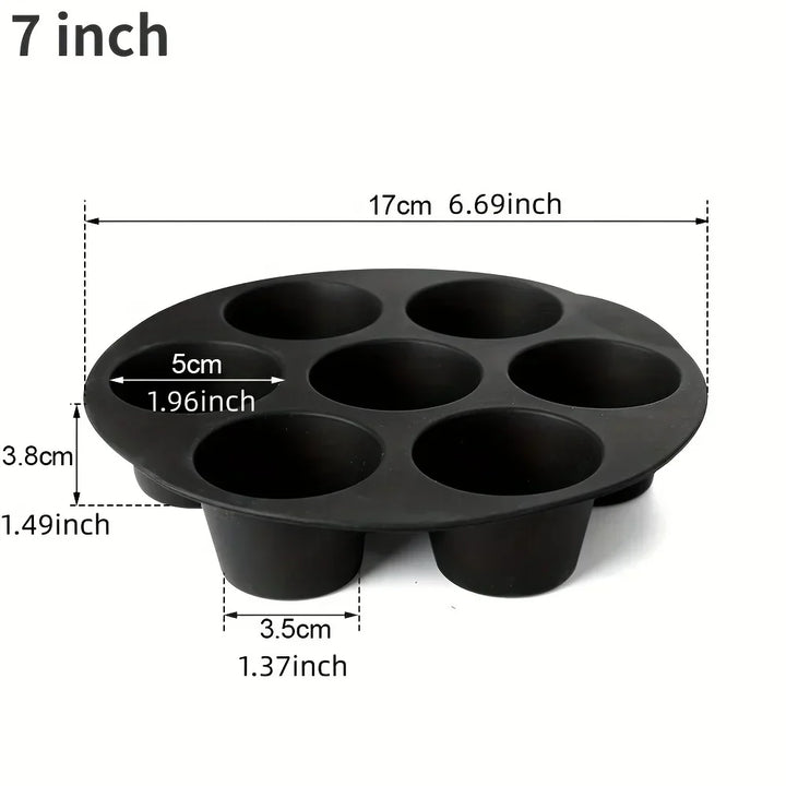 Schwarze Silikon-Muffinform, 7 Zoll, 6 Mulden, antihaftbeschichtet, backofenfest.
