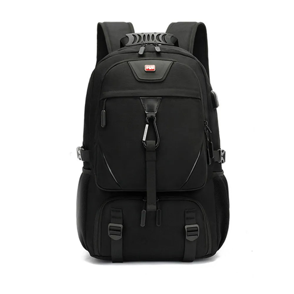 Schwarzer Laptop-Rucksack, wasserdicht, mit mehreren Fächern, ideal für Reisen und Arbeit.