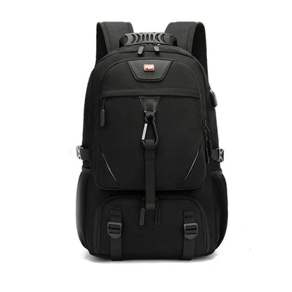 Schwarzer Laptop-Rucksack, wasserdicht, mit mehreren Fächern, ideal für Reisen und Arbeit.