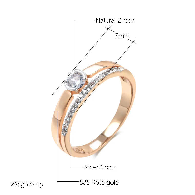 585 Roségoldring mit natürlichem Zirkon, 5mm, Silberfarbe, 2,4g, elegantes Schmuckdesign.
