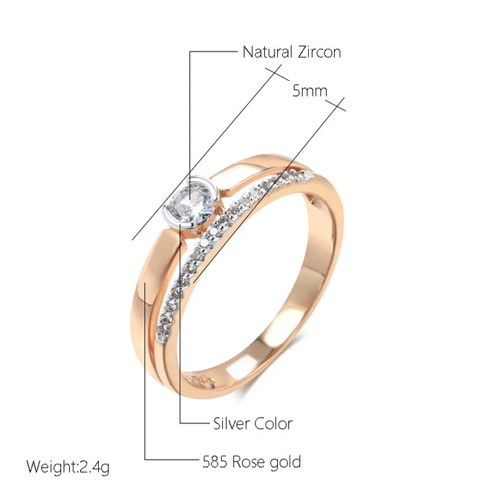 585 Roségoldring mit natürlichem Zirkon, 5mm, Silberfarbe, 2,4g, elegantes Schmuckdesign.