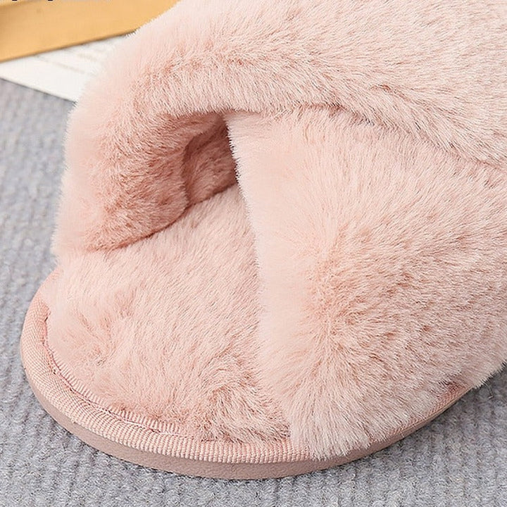 Rosa flauschige Damen-Hausschuhe, Plüsch, rutschfest, gemütlich, für Zuhause.