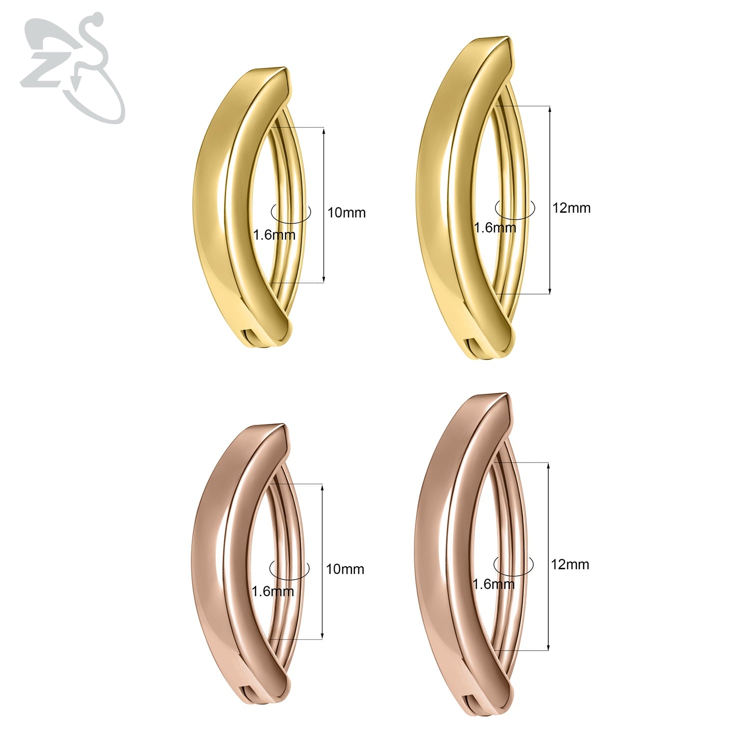 Goldene und roségoldene Creolen, Edelstahl, 10mm und 12mm, Schmuck für Damen und Herren.