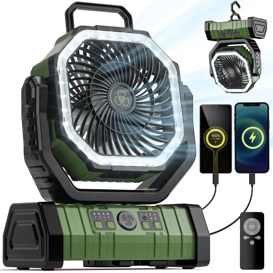 Kempingový ventilátor s baterií 20 000 mAh, LED světlem a dálkovým ovládáním – AirMate