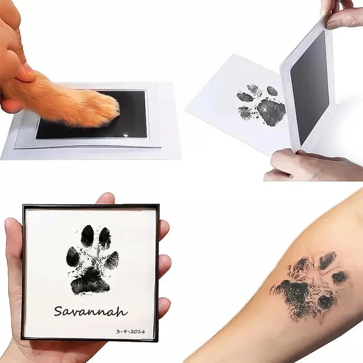 Pfotenabdruck-Set für Haustiere, schwarz-weiß, DIY Andenken, personalisierbar, Geschenkidee.